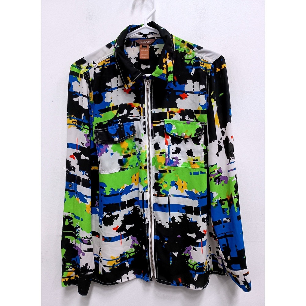 Multiples Zip Front Wearable Art Shirt Womens Small Abstract Long Sleeve Top
